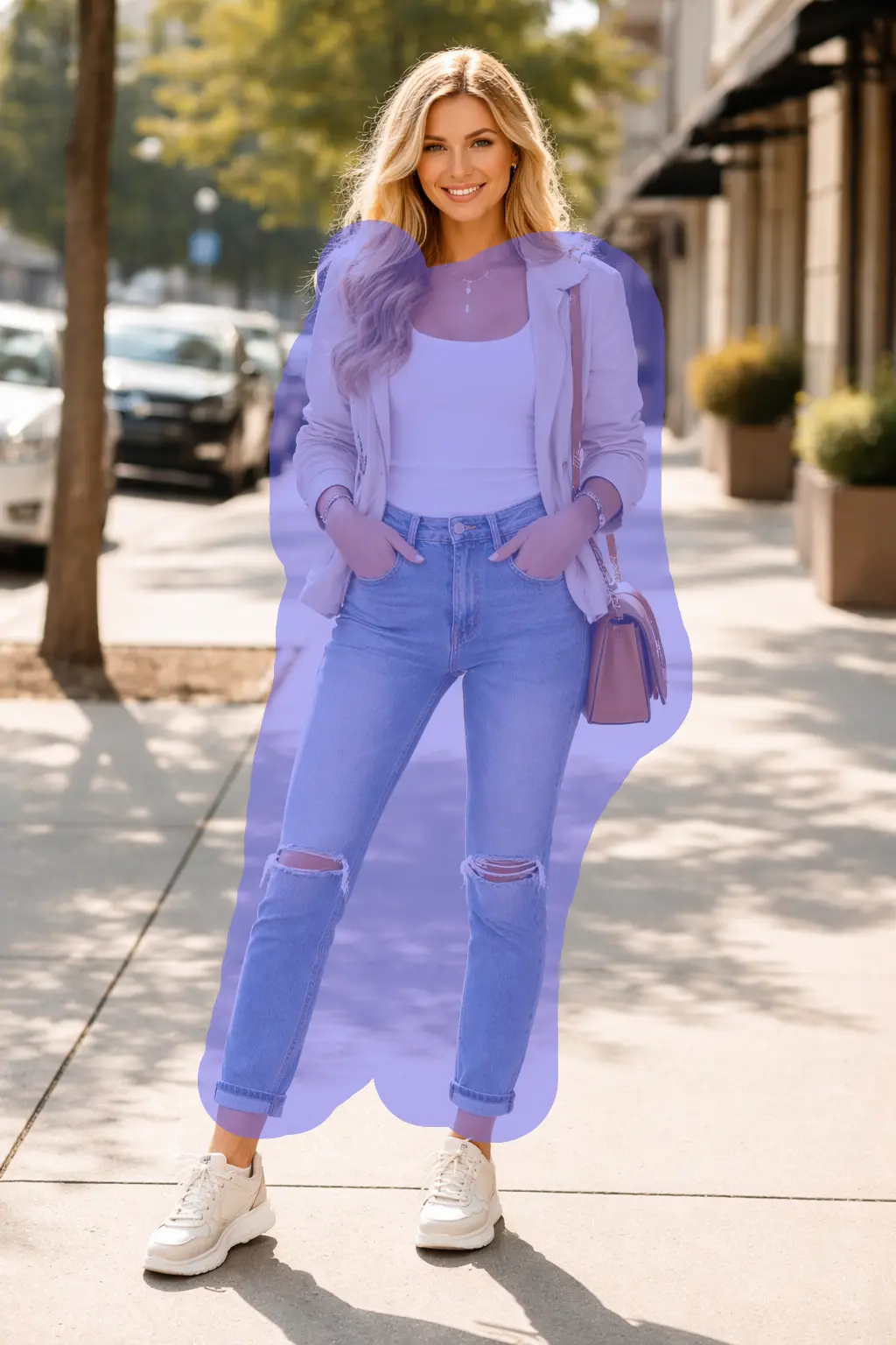 Sample photo with the clothing area selected in purple